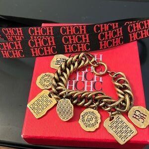 Carolina Herrera Gold Charm Link Bracelet with Red Accents